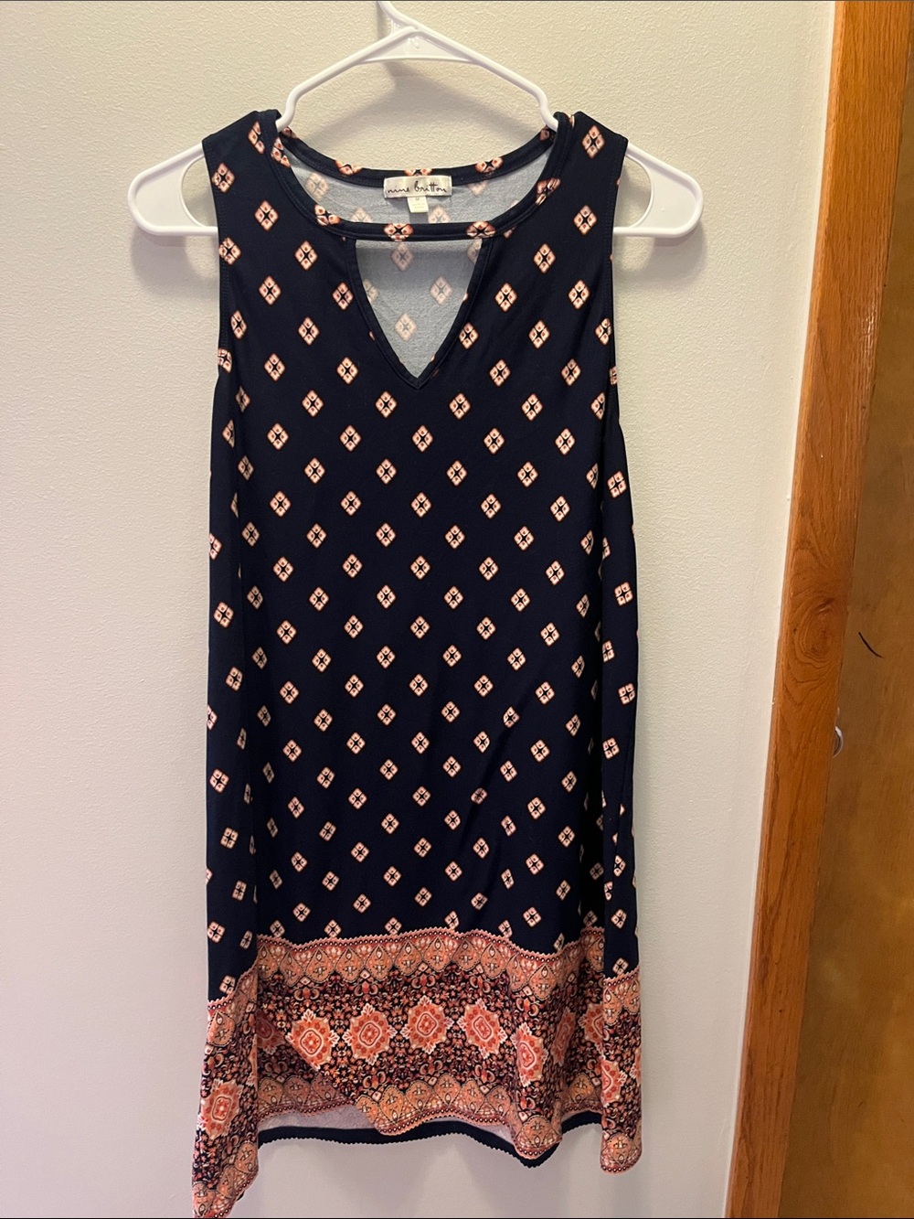 nine britton Navy and Coral Patterned Dress